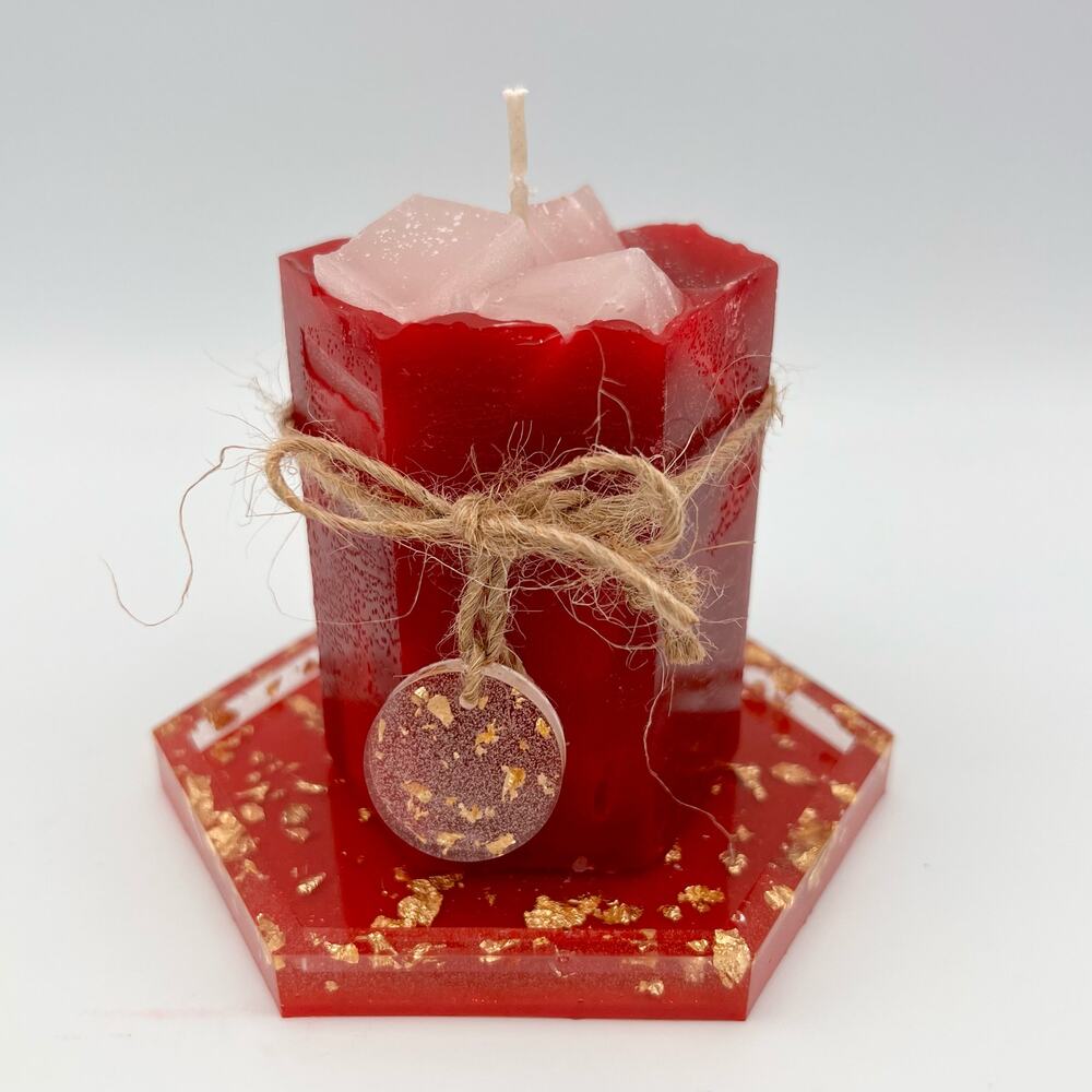 Handmade Candy Cane Scented Candle with Resin Coaster 6 oz Red Holiday Christmas